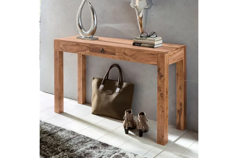 Konsolbord Wohnling massivt trä, 1 låda, lantlig stil Akacia - Akacia - Möbler - Vardagsrum - Soffbord & vardagsrumsbord - Avlastningsbord & konsolbord
