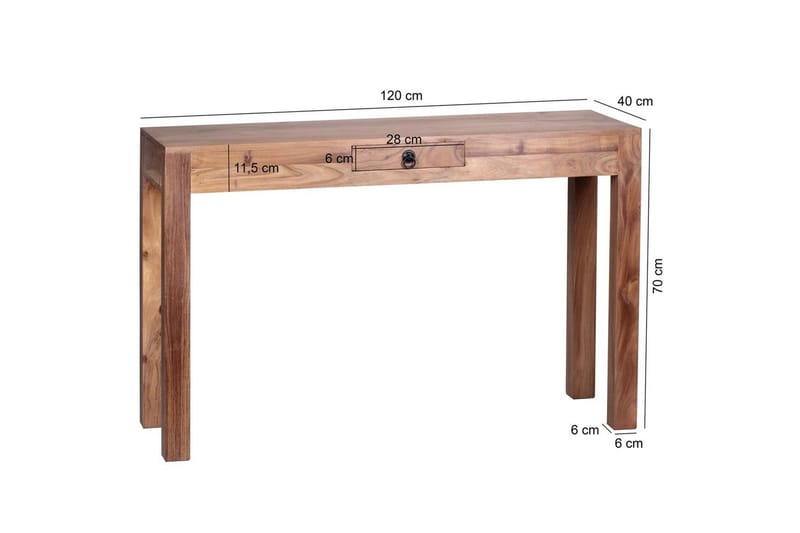 Konsolbord Wohnling massivt trä, 1 låda, lantlig stil Akacia - Akacia - Möbler - Vardagsrum - Soffbord & vardagsrumsbord - Avlastningsbord & konsolbord