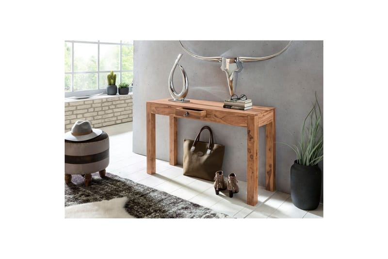 Konsolbord Wohnling massivt trä, 1 låda, lantlig stil Akacia - Akacia - Möbler - Vardagsrum - Soffbord & vardagsrumsbord - Avlastningsbord & konsolbord