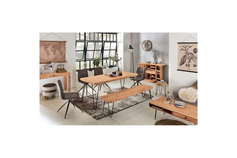 Konsolbord Wohnling massivt trä, 1 låda, lantlig stil Akacia - Akacia - Möbler - Vardagsrum - Soffbord & vardagsrumsbord - Avlastningsbord & konsolbord