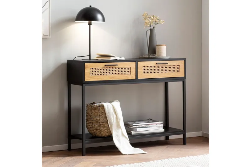 Konsolbord Wohnling Massivt trä 100 cm 2 lådor industrihus stil med Wienerkorg - Möbler - Vardagsrum - Soffbord & vardagsrumsbord - Avlastningsbord & konsolbord