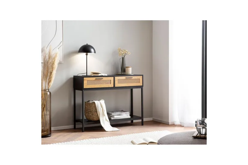 Konsolbord Wohnling Massivt trä 100 cm 2 lådor industrihus stil med Wienerkorg - Möbler - Vardagsrum - Soffbord & vardagsrumsbord - Avlastningsbord & konsolbord