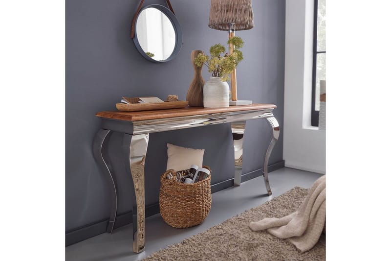 Konsolbord Wohnling Massivt trä 130 cm krom metallben lantstil - Möbler - Vardagsrum - Soffbord & vardagsrumsbord - Avlastningsbord & konsolbord
