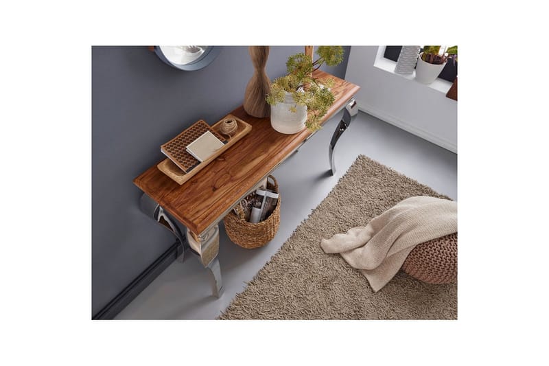Konsolbord Wohnling Massivt trä 130 cm krom metallben lantstil - Möbler - Vardagsrum - Soffbord & vardagsrumsbord - Avlastningsbord & konsolbord