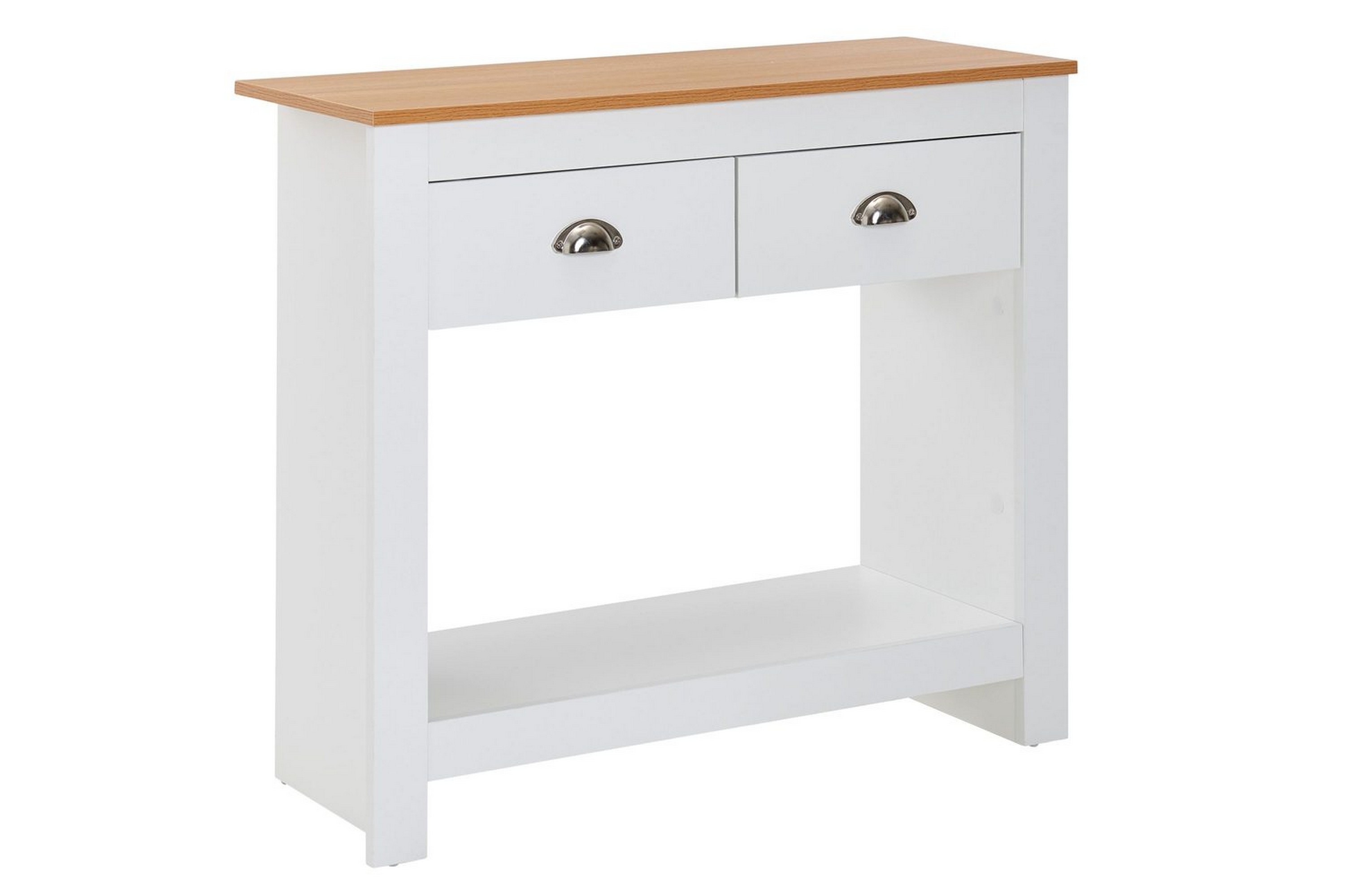 konsolbord wohnling massivt trä ek tvåfärgad 85 cm 2 lådor modern husstil -