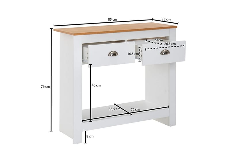 Konsolbord Wohnling Massivt trä ek tvåfärgad 85 cm 2 lådor modern husstil - Möbler - Vardagsrum - Soffbord & vardagsrumsbord - Avlastningsbord & konsolbord
