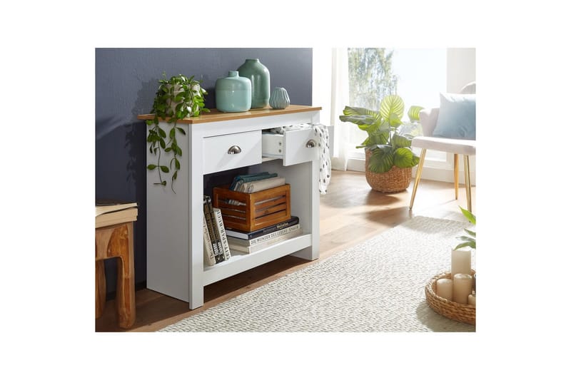 Konsolbord Wohnling Massivt trä ek tvåfärgad 85 cm 2 lådor modern husstil - Möbler - Vardagsrum - Soffbord & vardagsrumsbord - Avlastningsbord & konsolbord