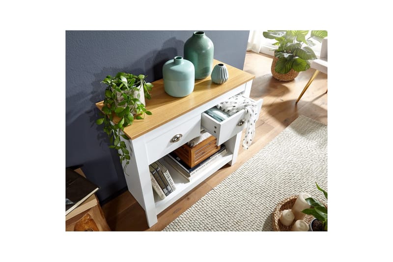 Konsolbord Wohnling Massivt trä ek tvåfärgad 85 cm 2 lådor modern husstil - Möbler - Vardagsrum - Soffbord & vardagsrumsbord - Avlastningsbord & konsolbord