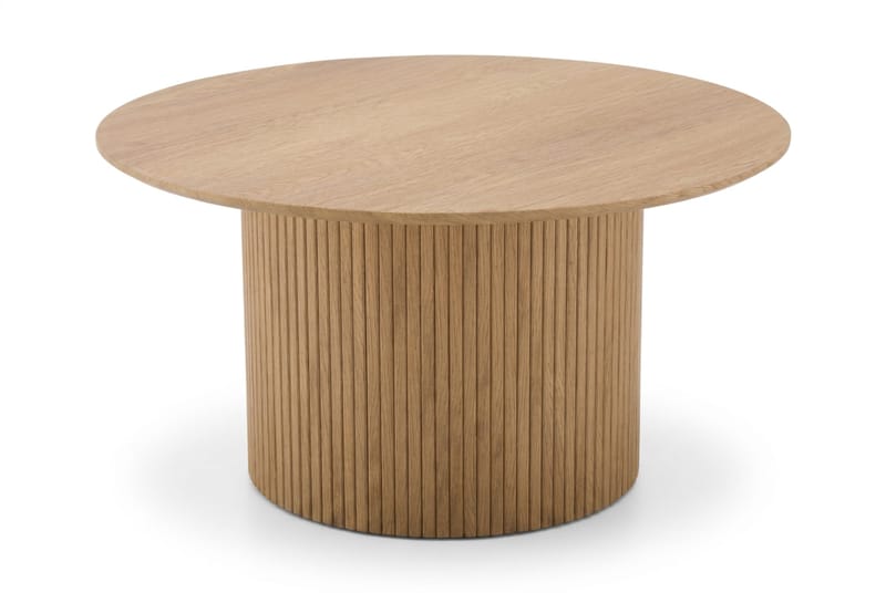 Kopparbo Runt Soffbord 85 cm med Trä- och Ekutseende, Ribbad Pelarfot och Tunn Bordsskiva - Natur - Möbler - Vardagsrum - Soffbord & vardagsrumsbord - Soffbord