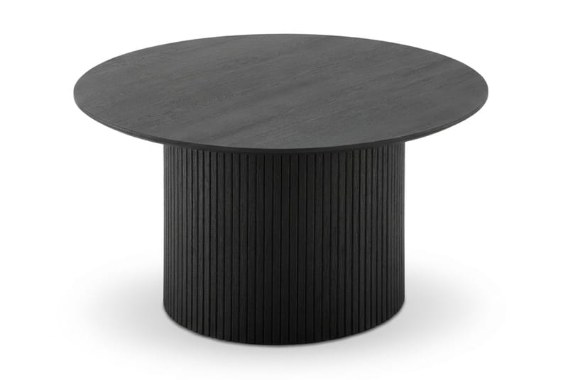 Kopparbo Runt Soffbord 85 cm med Trä- och Svartlaserad Ek-utseende, Ribbad Pelarfot och Tunn Bordsskiva - Svart - Möbler - Vardagsrum - Soffbord & vardagsrumsbord - Soffbord