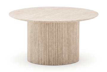 Kopparbo Runt Soffbord 85 cm med Travertinutseende, Ribbad Pelarfot och Tunn Bordsskiva - Beige - Möbler - Vardagsrum - Soffbord & vardagsrumsbord - Soffbord