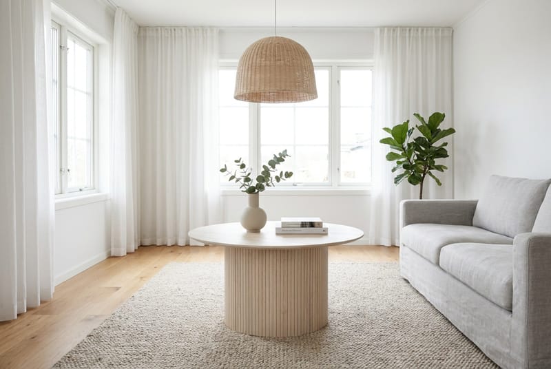 Kopparbo Soffbord Rund 85 cm med tunn bordsskiva - Vitlaserad ek - Möbler - Vardagsrum - Soffbord & vardagsrumsbord - Soffbord