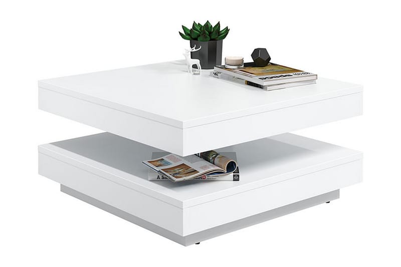LALOVINA Soffbord 70 cm Vridbart med Förvaring Hylla Vit - Bord - Soffbord