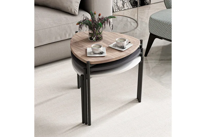 Lenny Satsbord - Vit/Antracit/Valnöt - Möbler - Vardagsrum - Soffbord & vardagsrumsbord - Satsbord