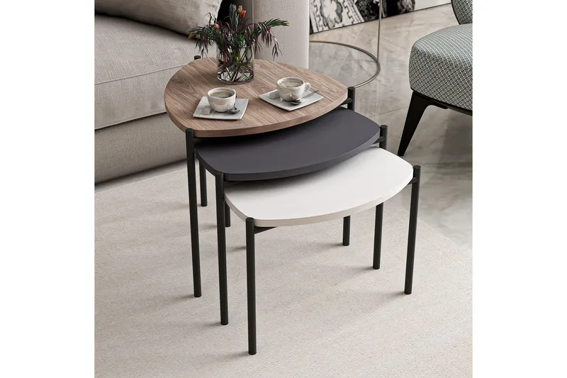 Lenny Satsbord - Vit/Antracit/Valnöt - Möbler - Vardagsrum - Soffbord & vardagsrumsbord - Satsbord