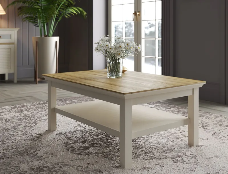 Letira Soffbord 100 cm - Krämfärgad, ek och grå - Möbler - Vardagsrum - Soffbord & vardagsrumsbord - Soffbord