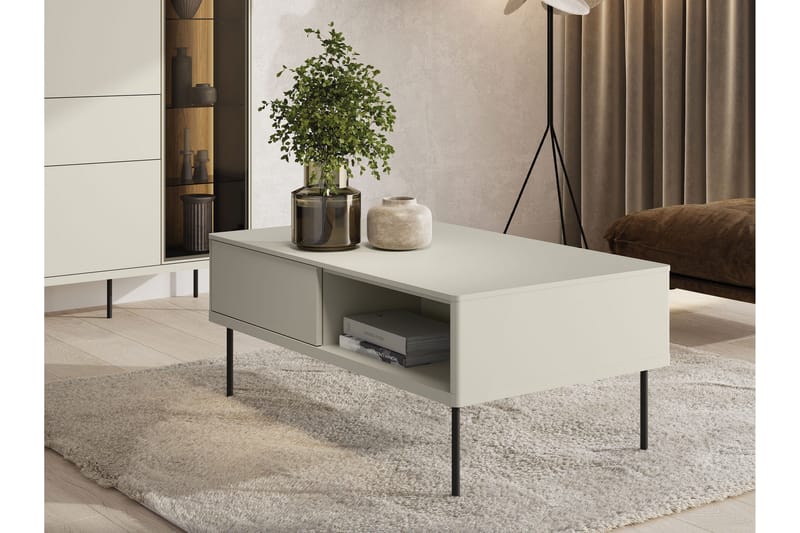 Levisa 110 cm Rektangulärt Soffbord med Lådor i Trä - Beige - Möbler - Vardagsrum - Soffbord & vardagsrumsbord - Soffbord