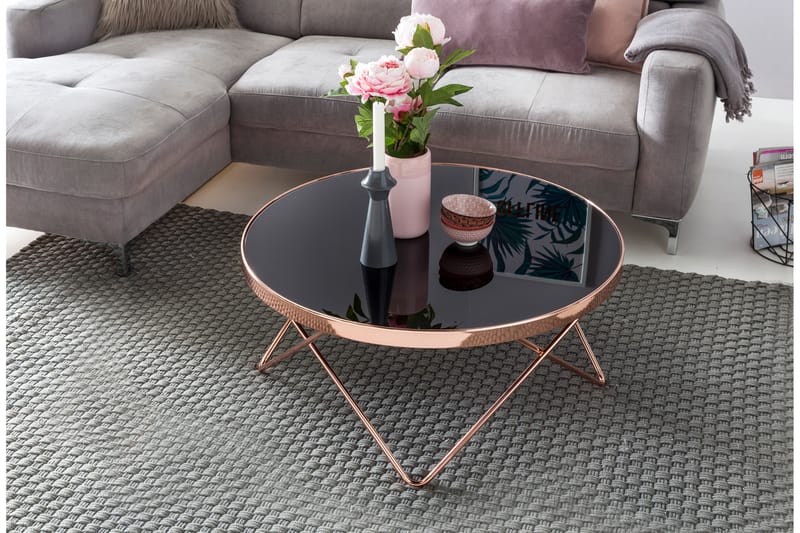 LINANE Soffbord 82 cm Runt Glas/Svart/Mässing - Bord - Soffbord