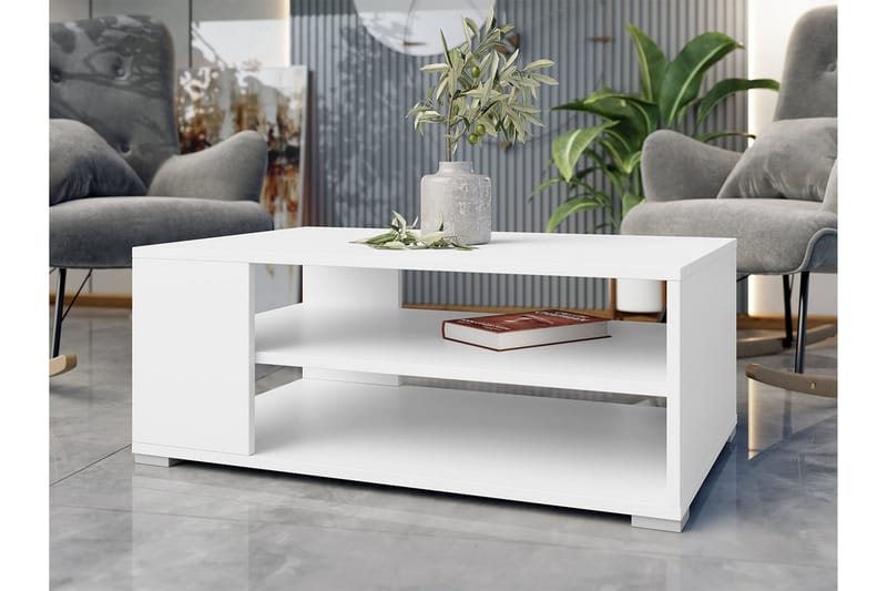 Lindesberg 100 cm Rektangulärt Soffbord med Hyllor i Målat Trä - Vit - Möbler - Vardagsrum - Soffbord & vardagsrumsbord - Soffbord