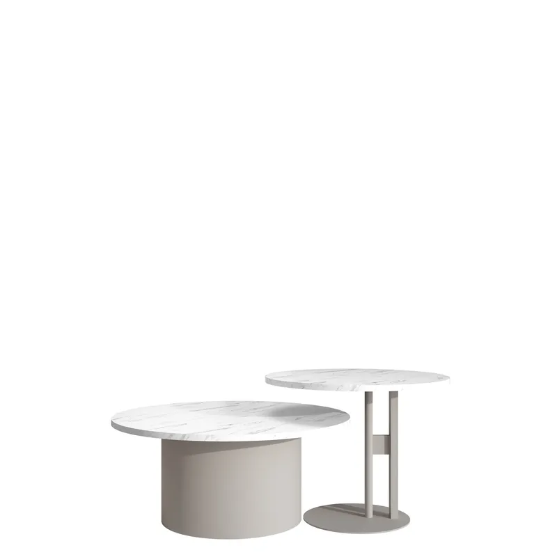 Lorvyn Satsbord rund 58/75 cm, Beige och vit marmor