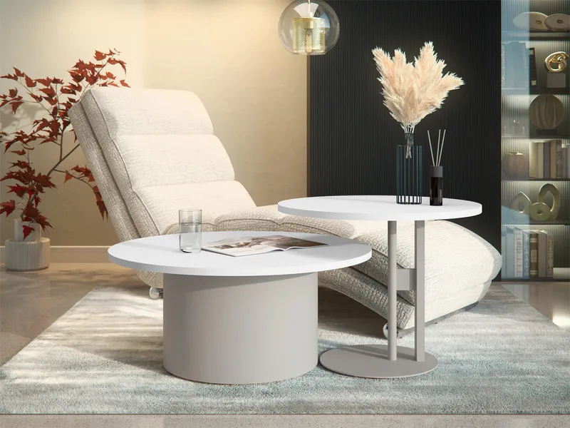 Lorvyn Satsbord rund 58/75 cm - Beige, vit - Möbler - Vardagsrum - Soffbord & vardagsrumsbord - Soffbord