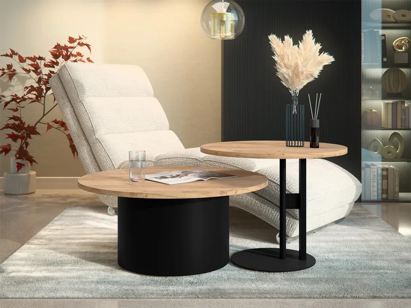 Lorvyn Satsbord rund 58/75 cm - Svart, natur - Möbler - Vardagsrum - Soffbord & vardagsrumsbord - Soffbord