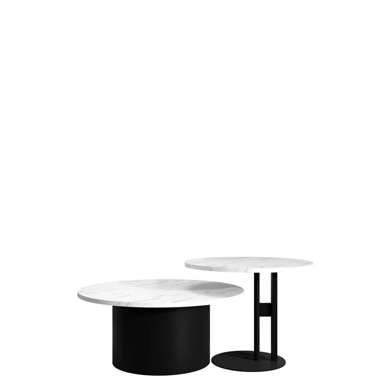 Lorvyn Satsbord rund 58/75 cm, Svart, vit marmor
