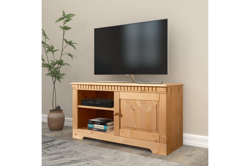 Lowboard Golvstående Tv Bänk 94 cm med Förvaring i Furu - Honungsbrun - Möbler - Vardagsrum - Tv-möbler & mediamöbler - Tv-bänkar