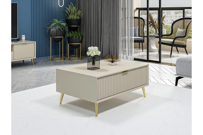 Luxe 90 cm Rektangulärt Soffbord med Lådor i Trä - Beige - Möbler - Vardagsrum - Soffbord & vardagsrumsbord - Soffbord