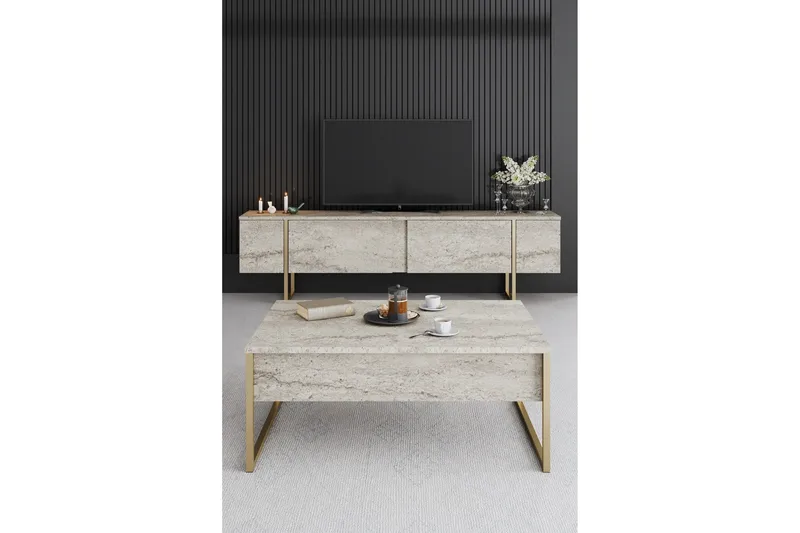 Luxe Soffbord 90 cm - Beige/Guld - Möbler - Vardagsrum - Soffbord & vardagsrumsbord - Soffbord