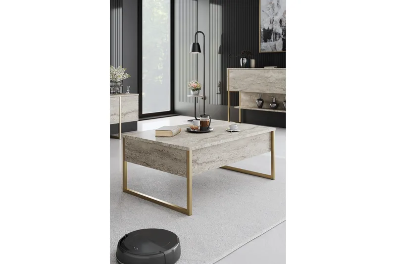 Luxe Soffbord 90 cm - Beige/Guld - Möbler - Vardagsrum - Soffbord & vardagsrumsbord - Soffbord
