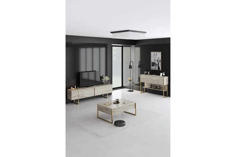 Luxe Soffbord 90 cm - Beige/Guld - Möbler - Vardagsrum - Soffbord & vardagsrumsbord - Soffbord