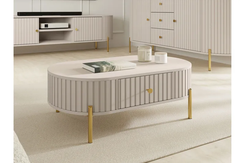 Maggio Ovalt Soffbord 100 cm med Lådor i Trä och Metall - Beige - Möbler - Vardagsrum - Soffbord & vardagsrumsbord - Soffbord