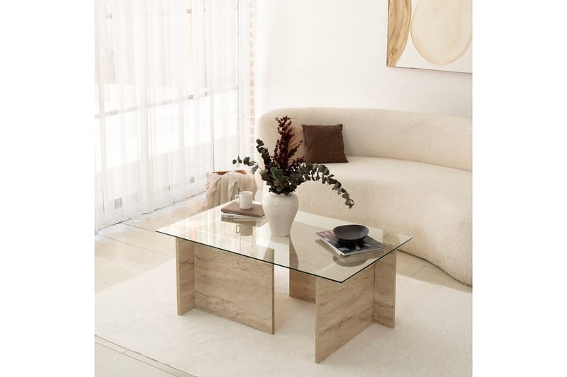 Malpani 105 cm Rektangulärt Soffbord i Sten och Glas - Klar - Möbler - Vardagsrum - Soffbord & vardagsrumsbord - Soffbord