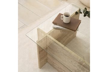 Malpani 105 cm Rektangulärt Soffbord i Sten och Glas - Klar - Möbler - Vardagsrum - Soffbord & vardagsrumsbord - Soffbord