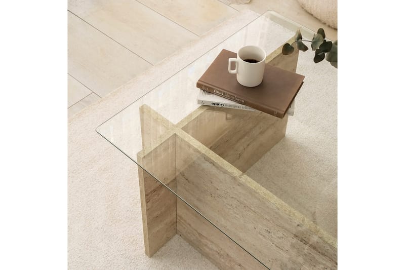 Malpani 105 cm Rektangulärt Soffbord i Sten och Glas - Klar - Möbler - Vardagsrum - Soffbord & vardagsrumsbord - Soffbord