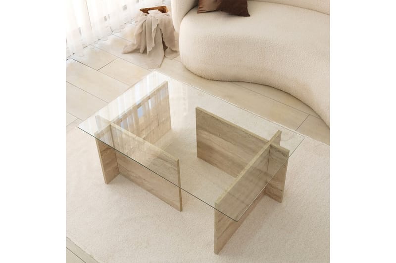 Malpani 105 cm Rektangulärt Soffbord i Sten och Glas - Klar - Möbler - Vardagsrum - Soffbord & vardagsrumsbord - Soffbord