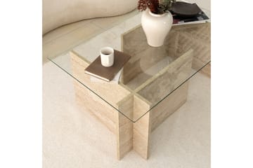 Malpani 105 cm Rektangulärt Soffbord i Sten och Glas - Klar - Möbler - Vardagsrum - Soffbord & vardagsrumsbord - Soffbord