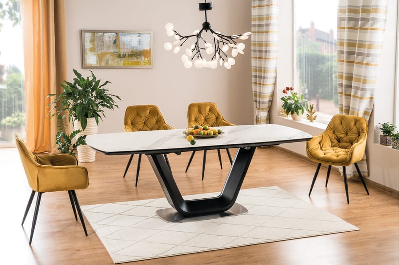 BETHAL Förlängningsbart Matbord 160 cm Keramik/Svart/Vit - Möbler - Vardagsrum - Soffbord & vardagsrumsbord - Marmorbord