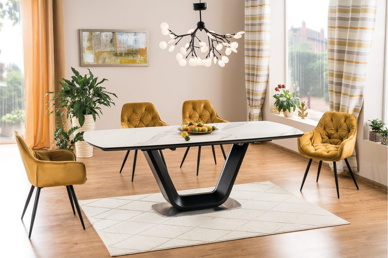 BETHAL Förlängningsbart Matbord 160 cm Keramik/Svart/Vit - Bord - Marmorbord - Matbord & köksbord