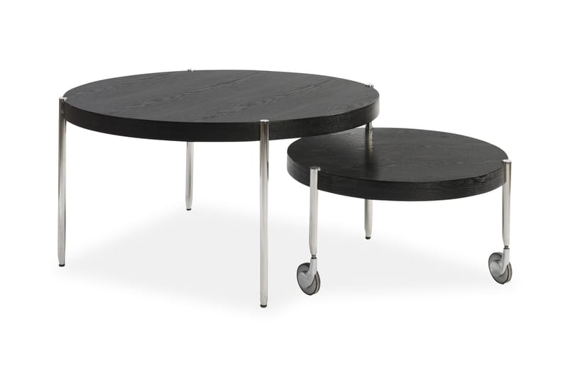 CAREM Satsbord 91cm Runt Marmormönster 2 Bord Svart Askfanér - Bord - Satsbord