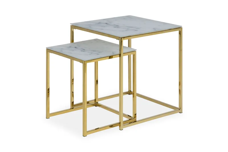 Epiffer Satsbord 45 cm Marmormönster 2 Bord - Grå/Mässing - Möbler - Vardagsrum - Soffbord & vardagsrumsbord - Marmorbord