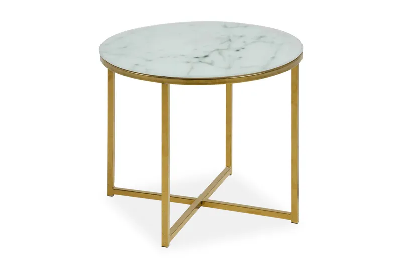 Epiffer Soffbord 50 cm Runt Marmormönster - Vit/Grå/Mässing - Möbler - Vardagsrum - Soffbord & vardagsrumsbord - Marmorbord