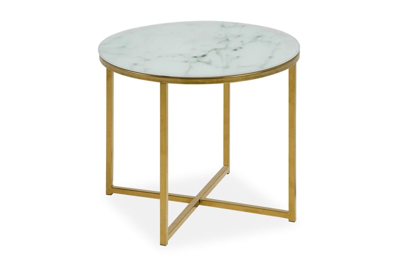 Epiffer Soffbord 50 cm Runt Marmormönster - Vit/Grå/Mässing - Möbler - Vardagsrum - Soffbord & vardagsrumsbord - Marmorbord