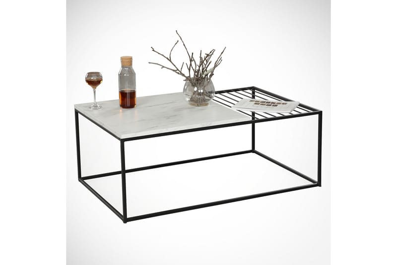 Falan Soffbord 95 cm Marmormönster Ribbor - Vit/Svart - Möbler - Vardagsrum - Soffbord & vardagsrumsbord - Marmorbord