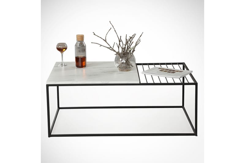 Falan Soffbord 95 cm Marmormönster Ribbor - Vit/Svart - Möbler - Vardagsrum - Soffbord & vardagsrumsbord - Marmorbord