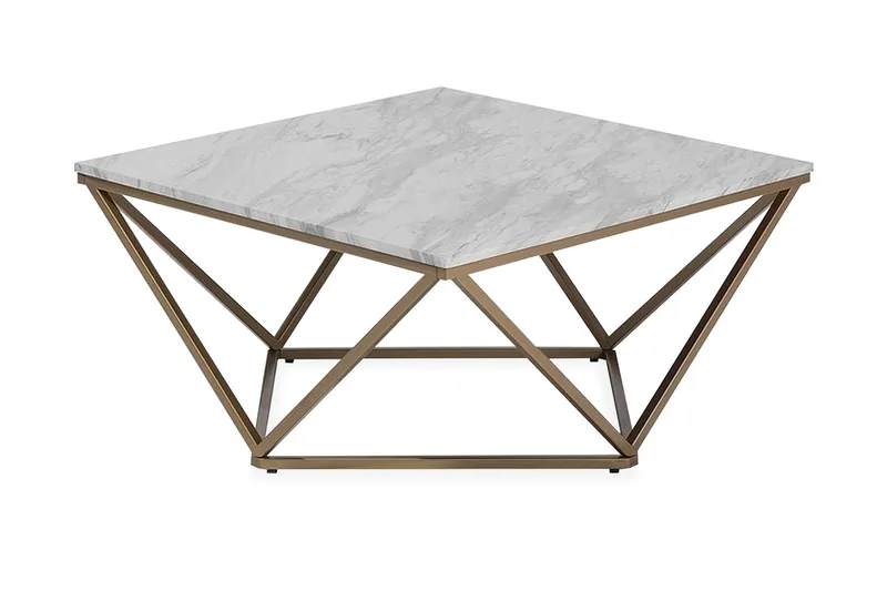 Malibu Kvadratiskt Soffbord 80 cm i Marmor med Metallstativ, Vit