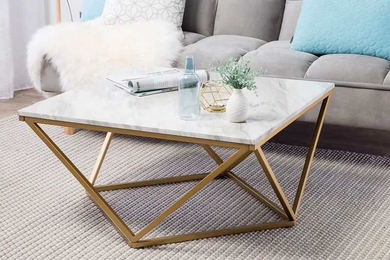 Malibu Kvadratiskt Soffbord 80 cm i Marmor med Metallstativ - Vit - Möbler - Vardagsrum - Soffbord & vardagsrumsbord - Soffbord