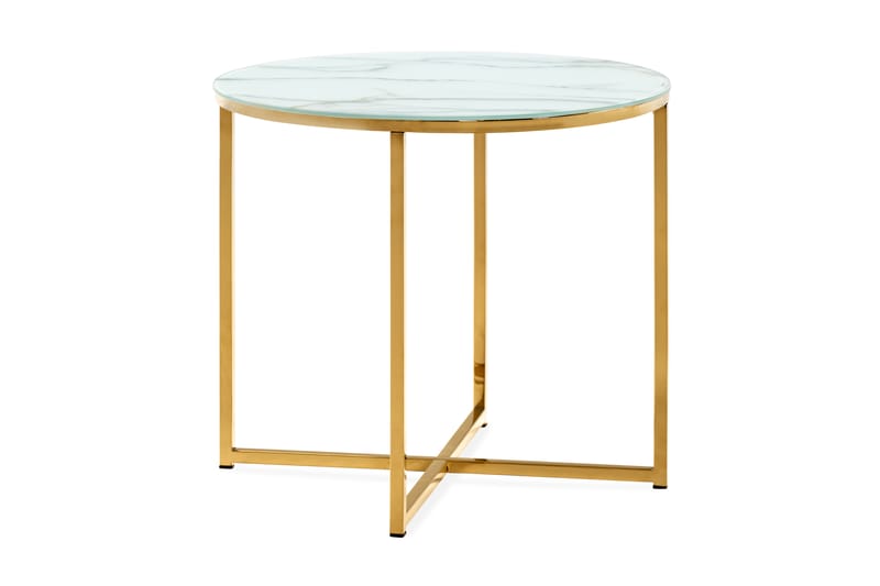 MATADOR Soffbord 50 cm Runt Marmormönster Glas/Vit/Mässing - Bord - Soffbord