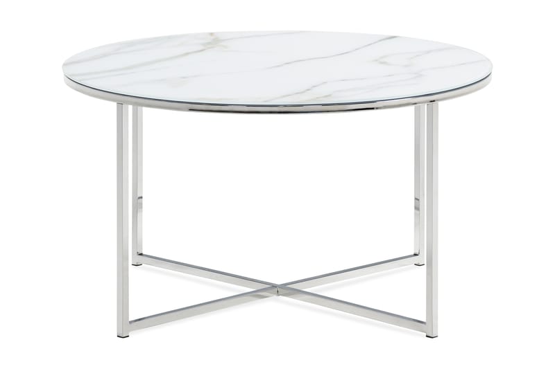 MATADOR Soffbord 80 cm Runt Marmormönster Glas/Vit/Krom - Möbler - Vardagsrum - Soffbord & vardagsrumsbord - Marmorbord